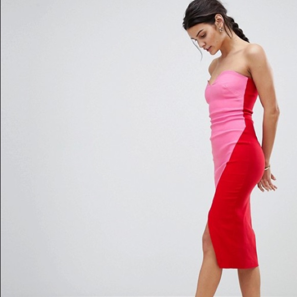 NWT ASOS Sweetheart Bandeau Colorblock Midi Dress